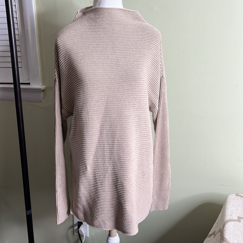 PACT ribbed side slits mock neck sandshell organic cotton sweater